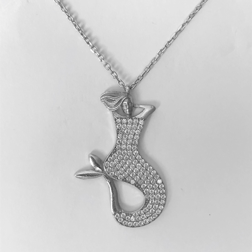Mermaid 925 silver cz cubic zirconia stones necklace